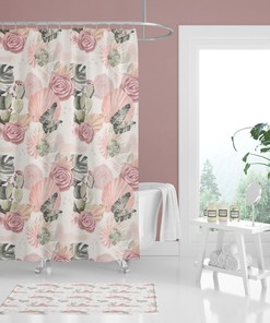 Desert Rose Boho Floral Shower Curtain For Kids Bathroom Decor