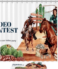 Desert Shower Curtain - Cowboy Horse Cactus Print With Waterproof Fabric For A Southwestern Bath Decor