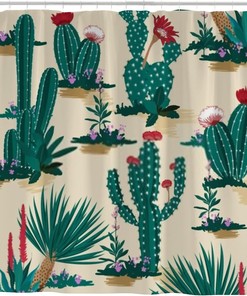 Desert Succulent Flower Shower Curtain, Cactus Bath Curtain With Heavy Duty Hooks, Durable Bathroom Decor