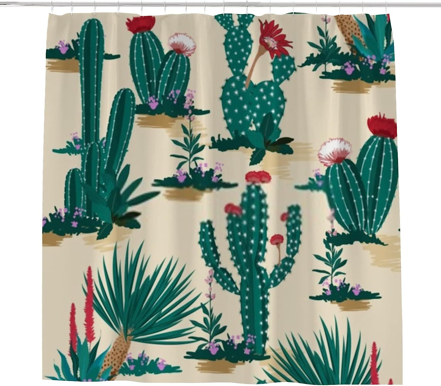 Desert Succulent Flower Shower Curtain, Cactus Bath Curtain With Heavy Duty Hooks, Durable Bathroom Decor