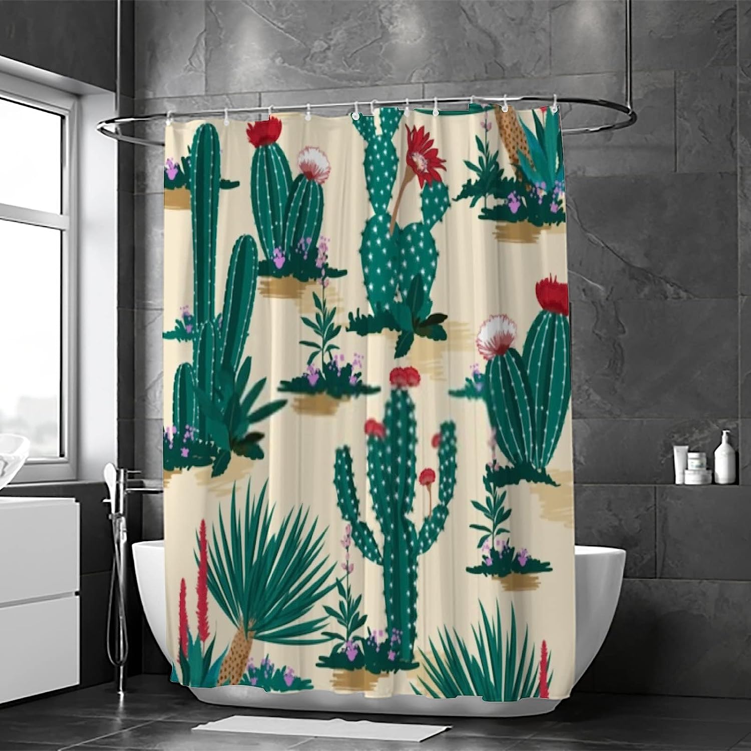 Desert Succulent Flower Shower Curtain, Cactus Bath Curtain With Heavy Duty Hooks, Durable Bathroom Decor - Image 2