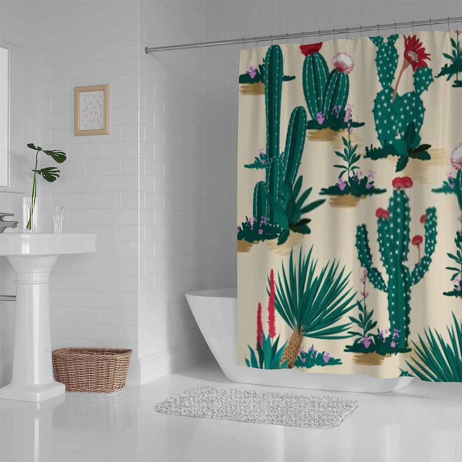 Desert Succulent Flower Shower Curtain, Cactus Bath Curtain With Heavy Duty Hooks, Durable Bathroom Decor - Image 3