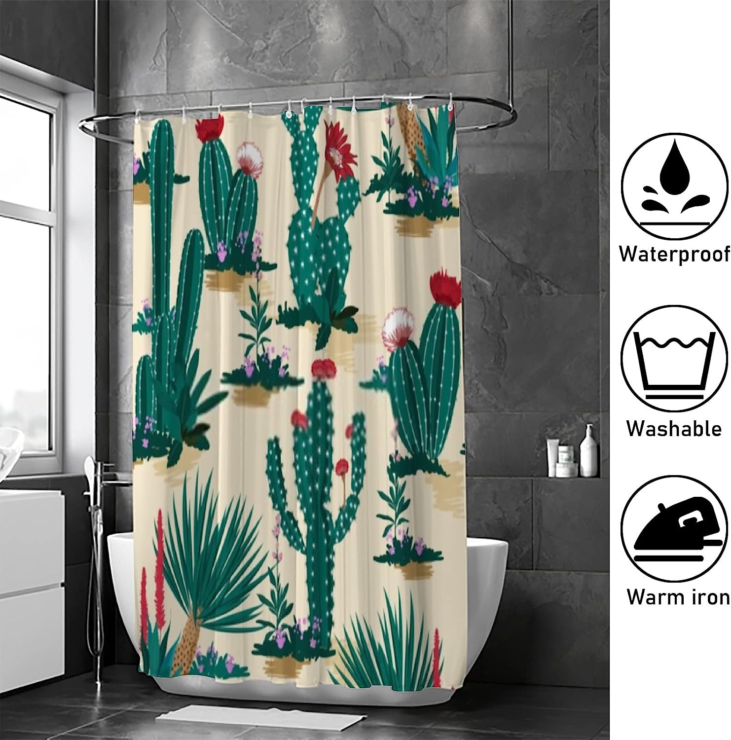 Desert Succulent Flower Shower Curtain, Cactus Bath Curtain With Heavy Duty Hooks, Durable Bathroom Decor - Image 4
