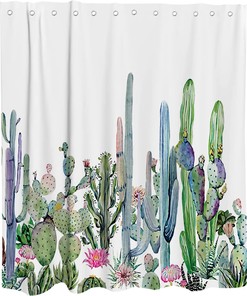 Desert Succulent and Cactus Watercolor Art Printed Shower Curtain for Boho Bathroom Decor