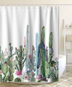 Desert Succulent and Cactus Watercolor Art Printed Shower Curtain for Boho Bathroom Decor