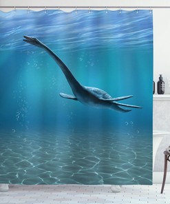 Design Shower Curtain With Aquatic Dinosaurs Underwater Swimming Marine Art