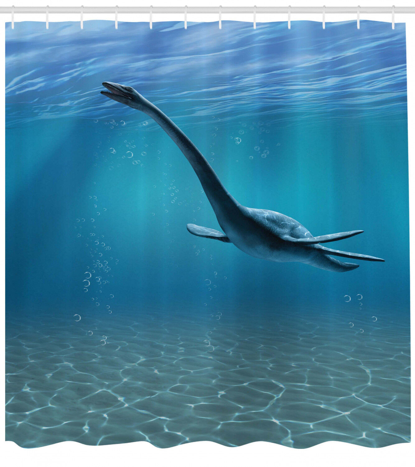 Design Shower Curtain With Aquatic Dinosaurs Underwater Swimming Marine Art - Image 2