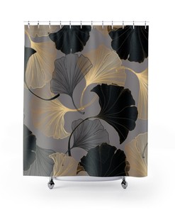 Designer Gold And Grey Floral Shower Curtain, Perfect For Elegant Bathroom Decor