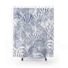 Designer Shower Curtain With Beachy Blue And White Sea Shell Pattern