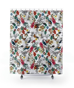 Designer Shower Curtain With Birds In Nature Print No.5, Modern Bathroom Decor