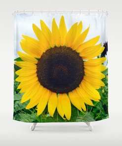Designer Sunflower Shower Curtain in Brown, Blue, and Green for Unique Bathroom Decor