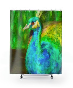 Designer Vintage Peacock Painting Shower Curtain - Luxury Bathroom Decor