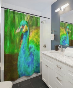 Designer Vintage Peacock Painting Shower Curtain - Luxury Bathroom Decor