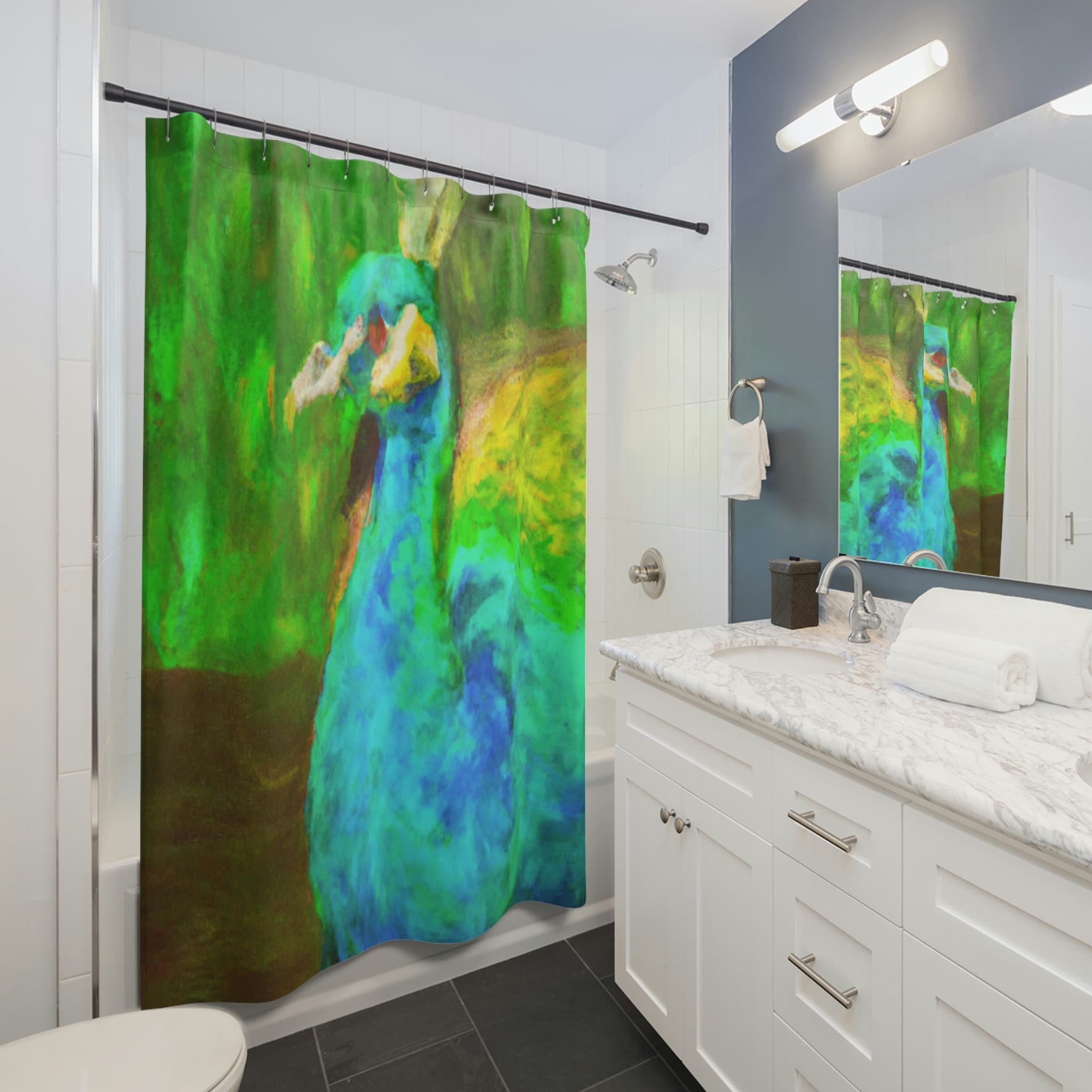 Designer Vintage Peacock Painting Shower Curtain - Luxury Bathroom Decor