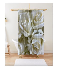 Designer White Roses Bathroom Decor Shower Curtain, Elegant and Romantic for Rose Lovers