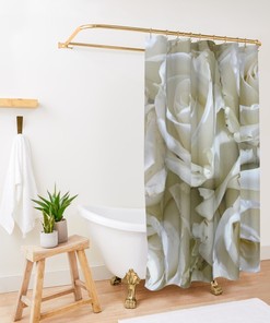 Designer White Roses Bathroom Decor Shower Curtain, Elegant and Romantic for Rose Lovers