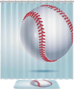 Detailed Baseball Illustration Waterproof Shower Curtain, Realistic Bathroom Curtain
