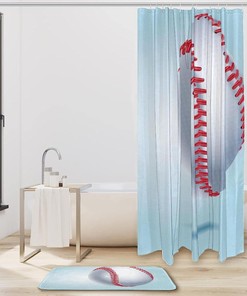 Detailed Baseball Illustration Waterproof Shower Curtain, Realistic Bathroom Curtain