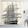 Detailed Pirate Ship Shower Curtain, Nautical Maritime With Vintage Style Art, Cloth Fabric Bathroom Decor, Cream Black