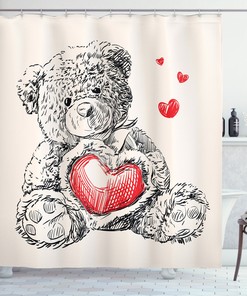 Detailed Sketch Teddy Bear Print Shower Curtain - A Cute And Whimsical Addition To Your Bathroom