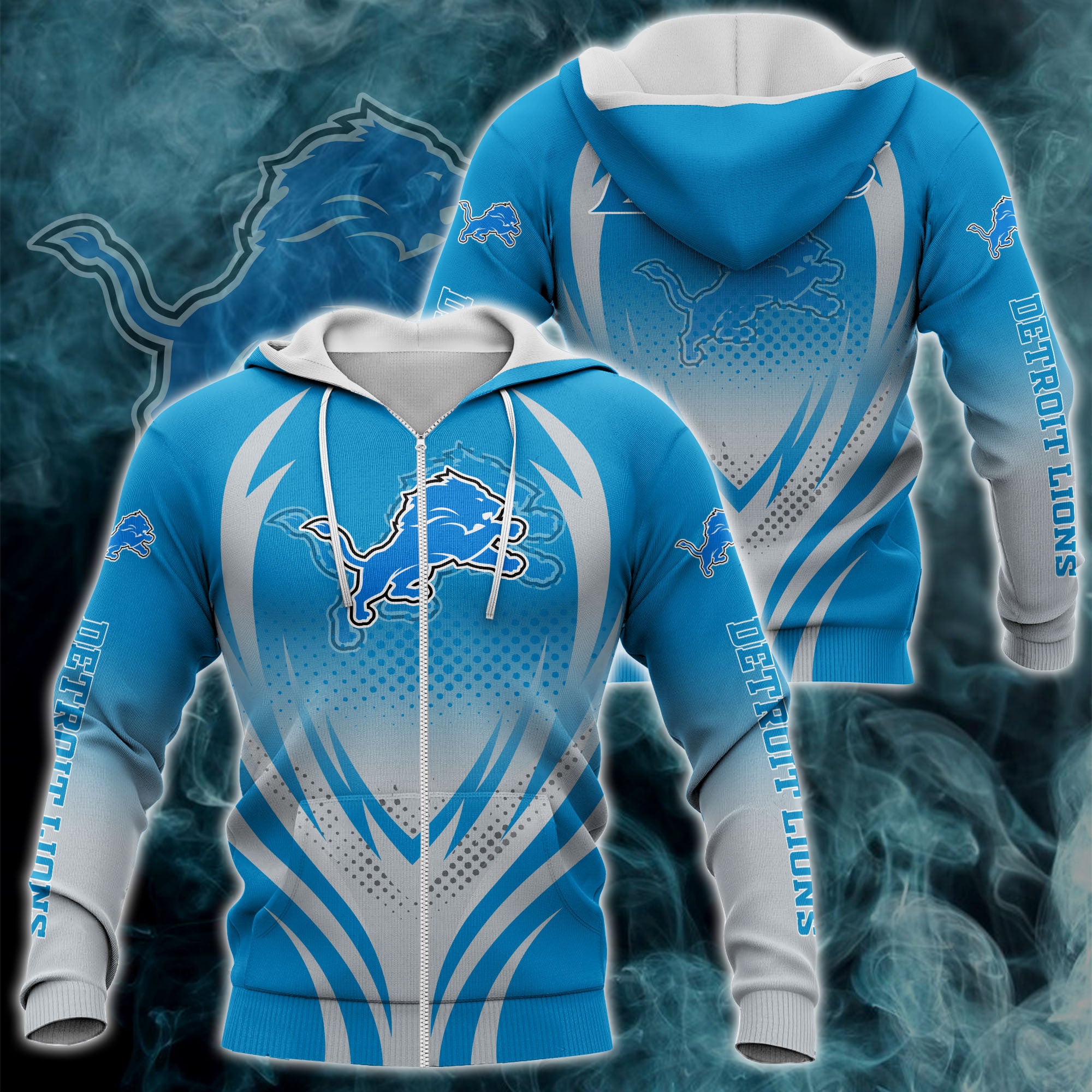 Detroit Lions All Over Print Zipper Hoodie With 3D Print Gifts For Fans