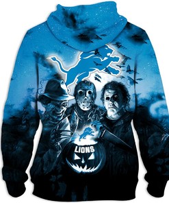 Detroit Lions Hoodie 3D All Over Print Halloween Horror Night Gift For Fans
