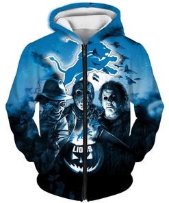 Detroit Lions Hoodie 3D All Over Print Halloween Horror Night Gift For Fans
