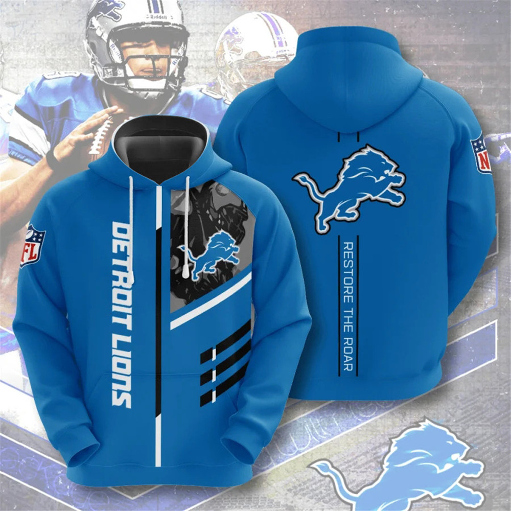 Detroit Lions Hoodie 3D All Over Print Zip Hoodie With 3 Lines Graphic Gift For Fans