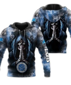 Detroit Lions Hoodie 3D All Over Print Zip Hoodie With Death Smoke Graphic Gifts For Fans