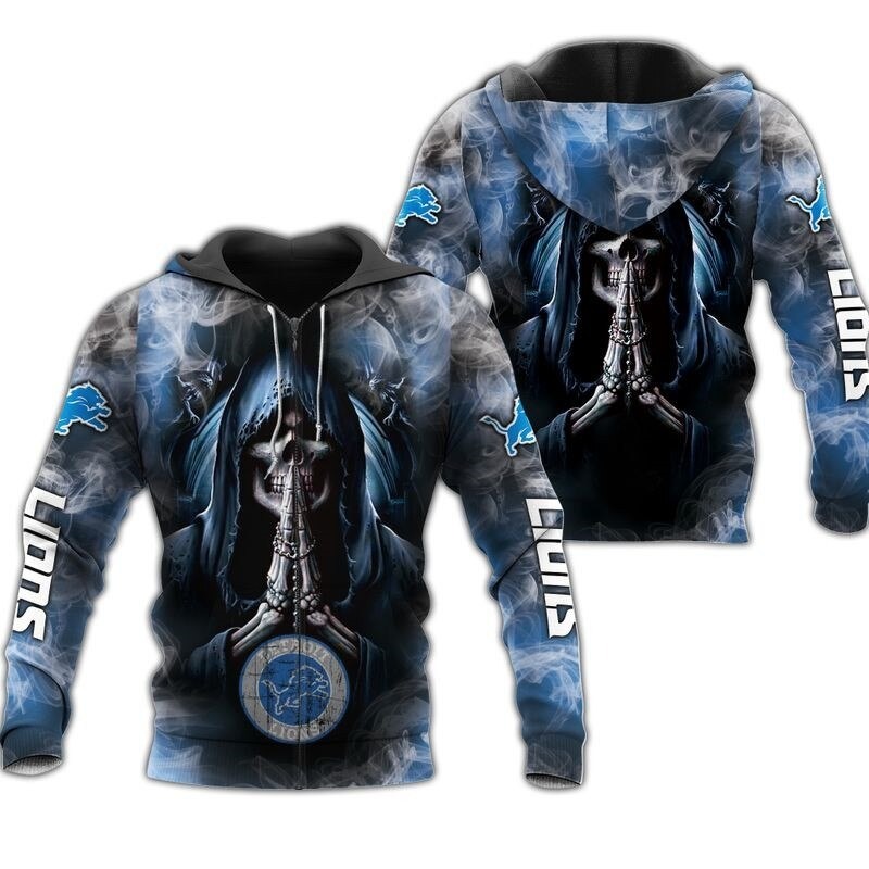 Detroit Lions Hoodie 3D All Over Print Zip Hoodie With Death Smoke Graphic Gifts For Fans