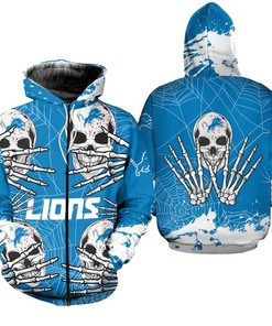 Detroit Lions Hoodie 3D Skull All Over Print Halloween Graphic