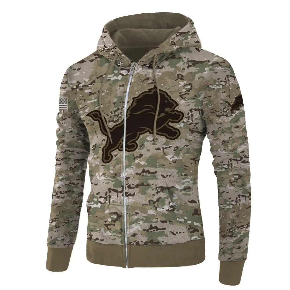 Detroit Lions Hoodie All Over Print Army Graphic Zip Hoodie Pullover Gift For Fans
