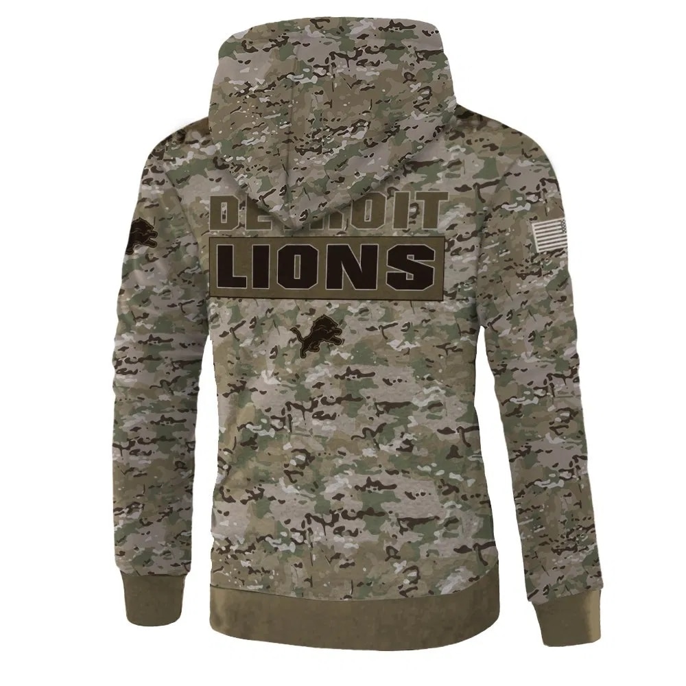 Detroit Lions Hoodie All Over Print Army Graphic Zip Hoodie Pullover Gift For Fans