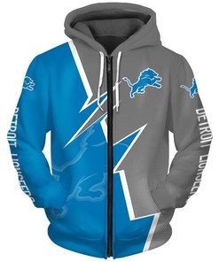 Detroit Lions Hoodie Zigzag Graphic All Over Print Zip Hoodie Gift For Fans