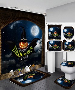 Devilish Pumpkin And Full Moon Shower Curtain For Halloween Bathroom Decor