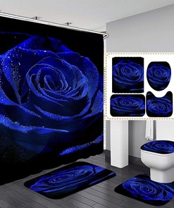 Dewy Royal Blue Rose Shower Curtain, Elegant Floral And Romantic Flower Bathroom Decor, Perfect Valentine'S Day Gift