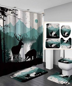 Dia Magico Cabin Shower Curtain With Wildlife Animals And Rustic Country Charm