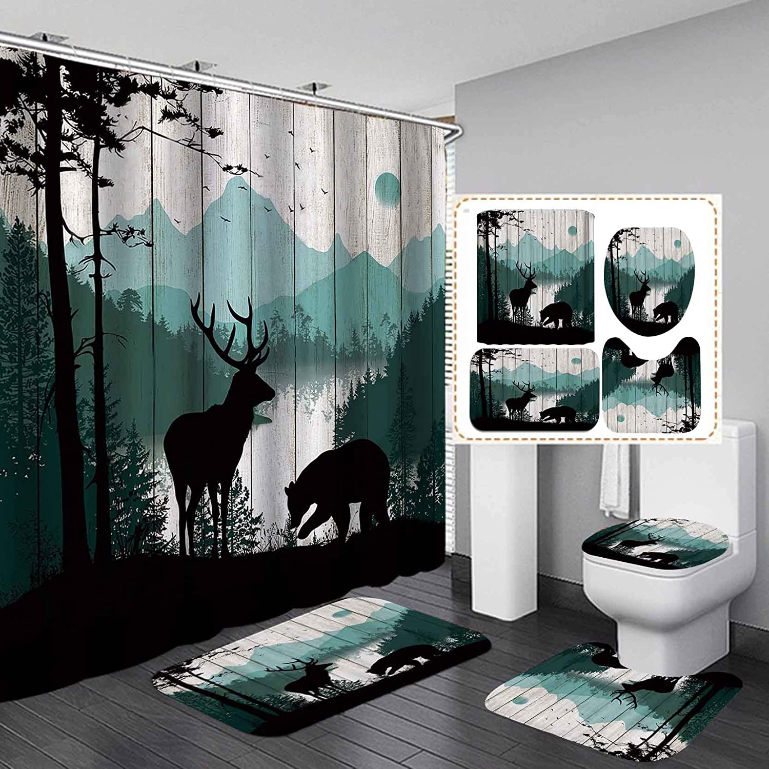 Dia Magico Cabin Shower Curtain With Wildlife Animals And Rustic Country Charm