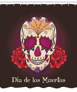 Dia de Los Muertos Print Skull Fabric Shower Curtain - Hispanic Skull Bathroom Decor