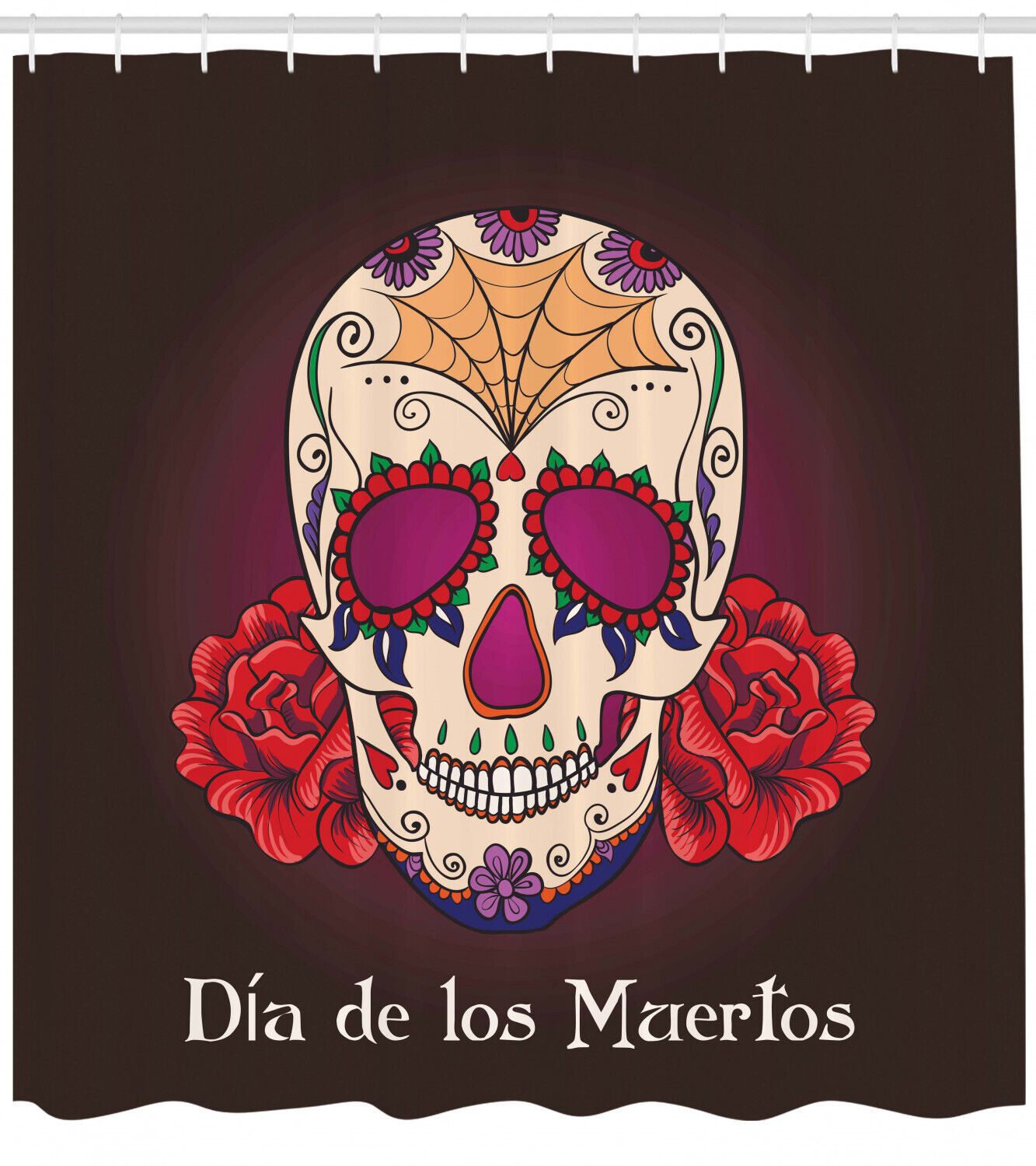 Dia de Los Muertos Print Skull Fabric Shower Curtain - Hispanic Skull Bathroom Decor