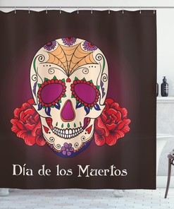 Dia de Los Muertos Print Skull Fabric Shower Curtain - Hispanic Skull Bathroom Decor