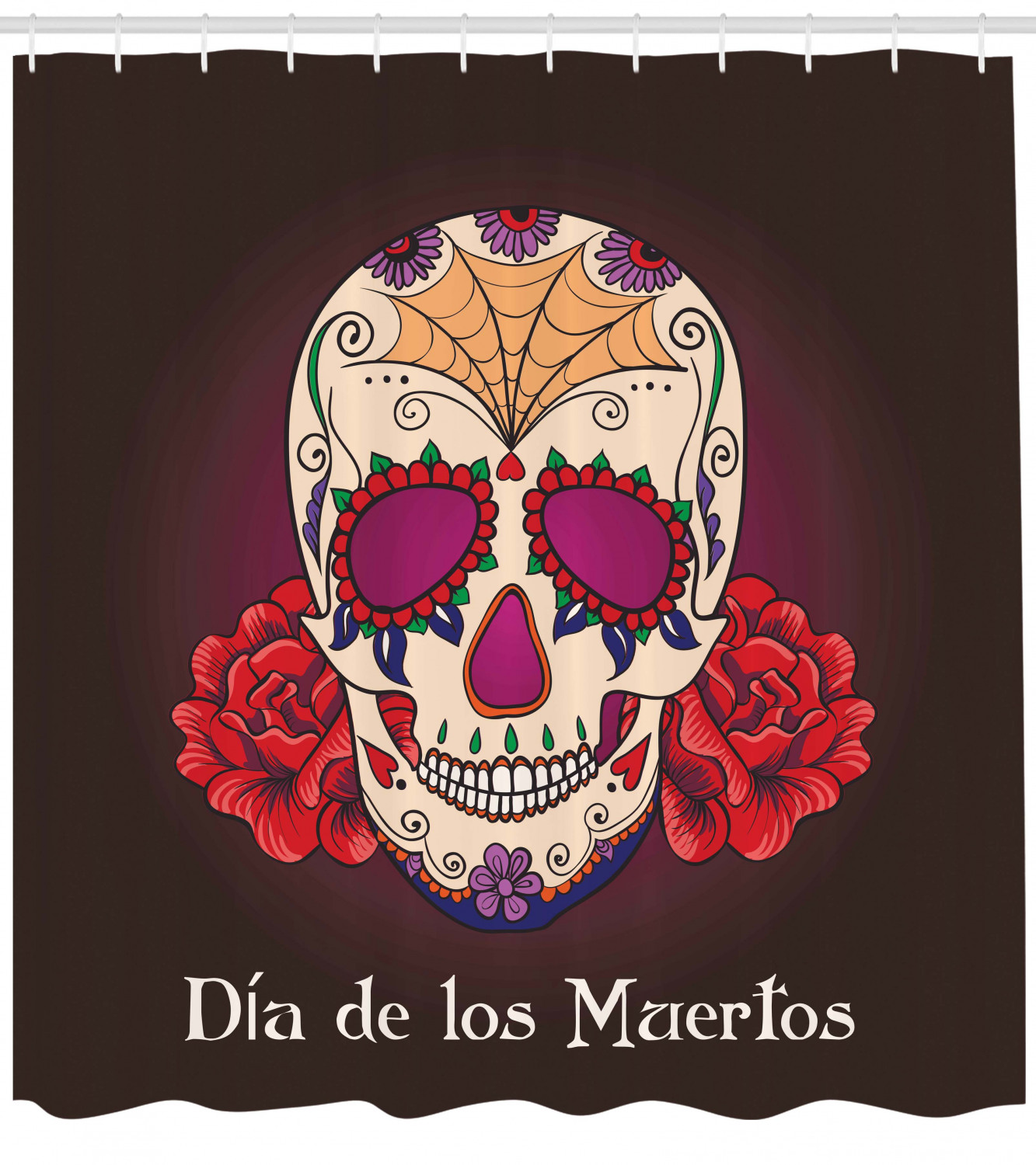 Dia de Los Muertos Print Skull Fabric Shower Curtain - Hispanic Skull Bathroom Decor