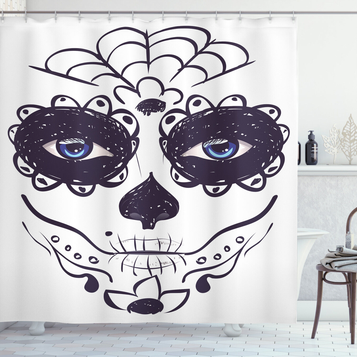 Dia de los Muertos Sugar Skull Shower Curtain for Bathroom Decor