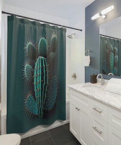Digital Cactus Print Shower Curtain for Modern Desert Bathroom Decor
