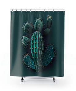 Digital Cactus Print Shower Curtain for Modern Desert Bathroom Decor