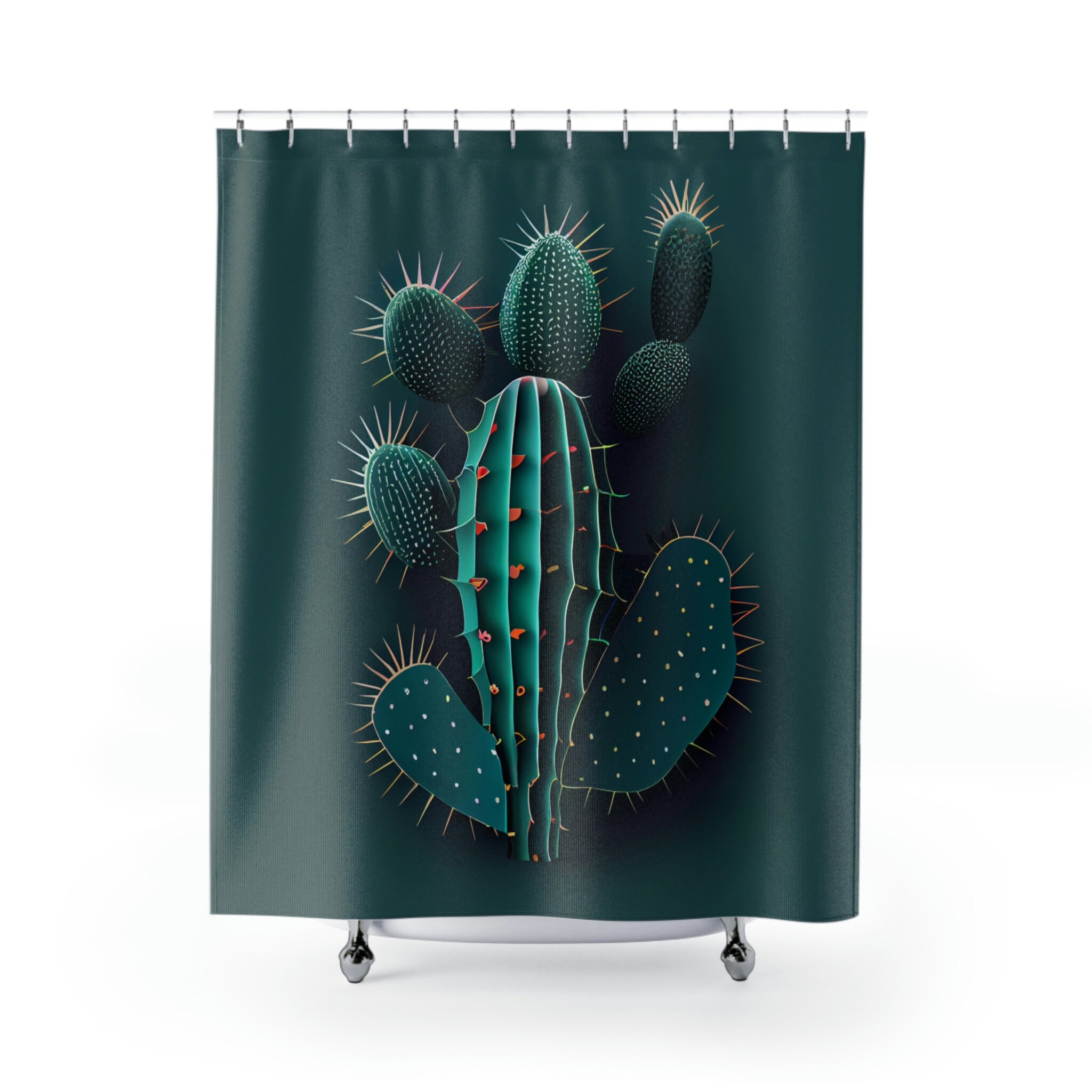 Digital Cactus Print Shower Curtain for Modern Desert Bathroom Decor