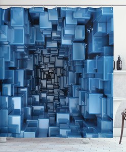 Digital Geometric Print Shower Curtain For Modern Bathroom Decor