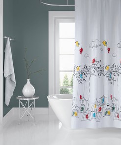 Digital Print Birds Shower Curtain - Waterproof, Washable, Mould And Mildew Resistant
