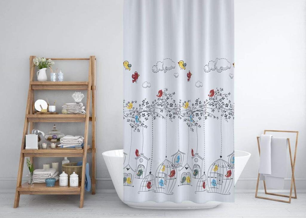 Digital Print Birds Shower Curtain - Waterproof, Washable, Mould And Mildew Resistant - Image 2