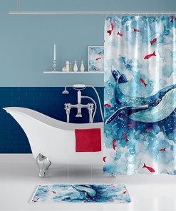 Digital Print Blue Whale Shower Curtain - Durable and Waterproof